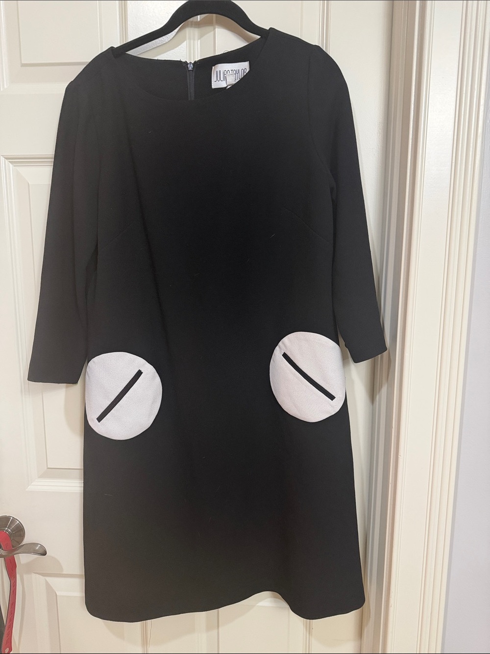Lulu Townsend Black Dress with White Pocket Accents